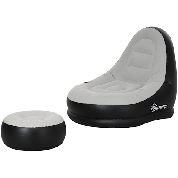 Oppustelig Sofa Med Fodskammel Airsofa Med Kopholder, Til Camping Og Hjemme, Lysegrå, 125X100X87Cm
