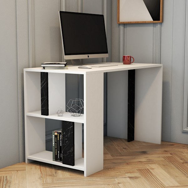 Arbejdsbord Lima - hvid, sort marmor