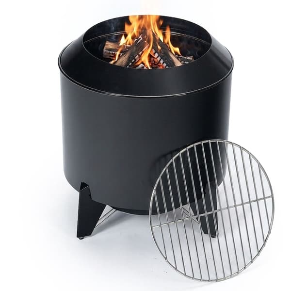 Lav-røg bålskål & grill, stål, sort, 46x52 cm