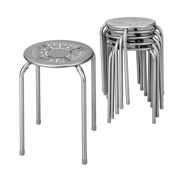 6-pack stapelbara metallpallar med prästkragedesign – grå