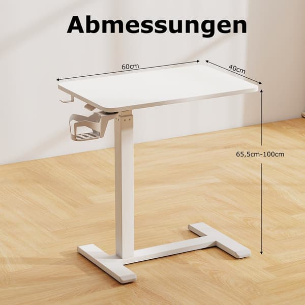 Justerbart överbäddsbord med dolda hjul & mugghållare