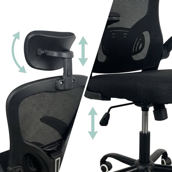 Ergonomisk sort kontorstol med hoved- og lændestøtte