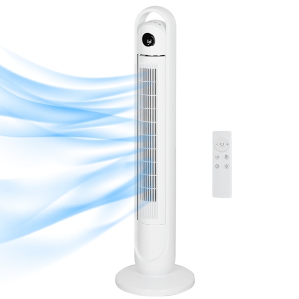 Tornfläkt, piedestalfläkt med 3 ventilationsnivåer, fjärrkontroll, 55W fläkt med 24H timer, LCD-display, 70° oscillation, för sovrum, vit Aosom
