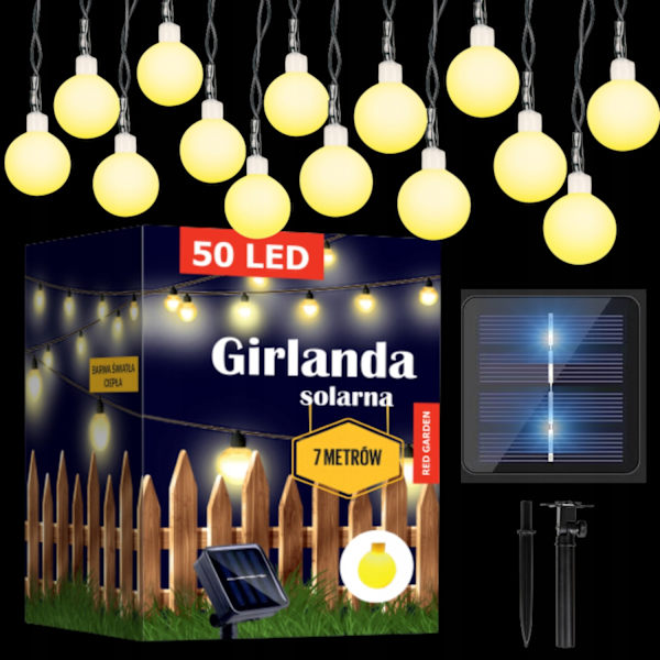 Solar Garden String Lights, 50 LED varmvita, 7m