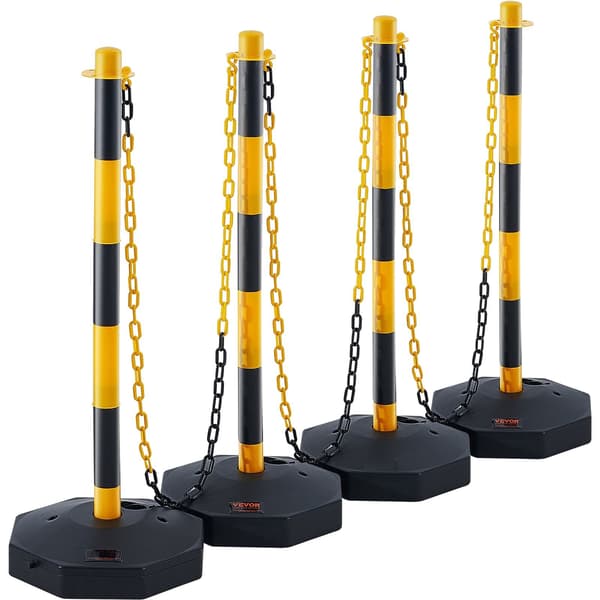 Trafikavgränsningsstolpar, 4-pack, fyllbar bas, 2,4 m kätting