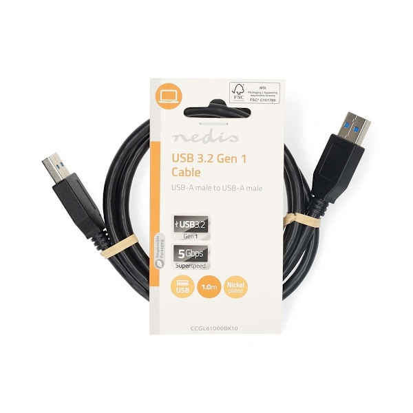 USB-kaapeli | USB 3.2 Gen 1 | USB-A-uros | USB-A-uros | 5 Gbps | Nikkelipinnoitettu | 1,00 m | Pyöreä | PVC | Musta | Label