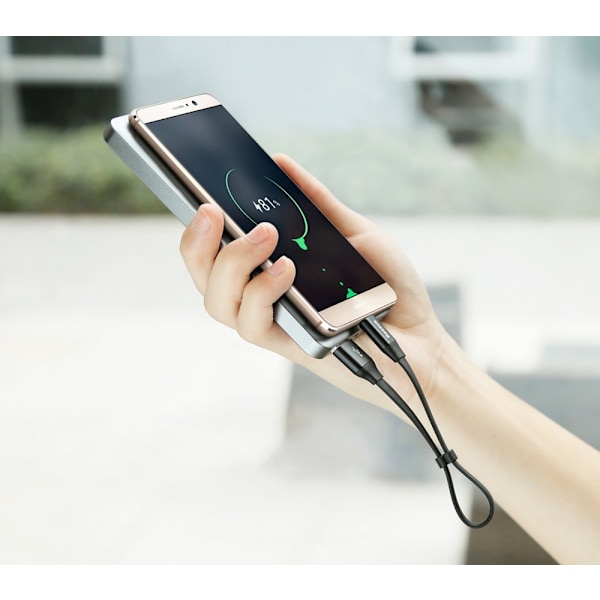 Litteä kaapeli USB-C USB-kaapeli pidikkeellä 2A 23cm musta