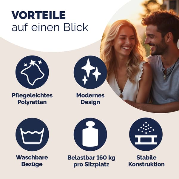 Polyrattan Jack & Jill bænk med bord – sort/creme