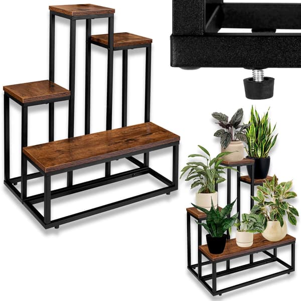 Loft plantestativ, stål og egetræ, 67 cm højde