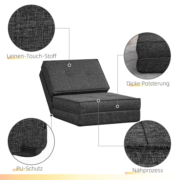 Gulvsofa foldbar lænestol gulvstol 5-trins justerbar foldbar lænestol sovesofa enkelt sofa mørkegrå 61 x 73 x 58 cm |