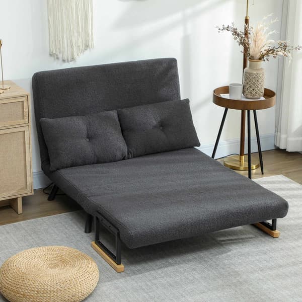 Konvertibel 2-sits bäddsoffa med sherpa-look, mörkgrå