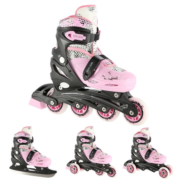 Inline/skøjter, 4-i-1, lyserød, størrelse S (31-34)