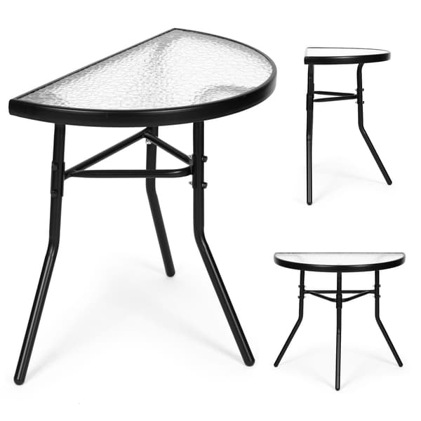 Halvrundt glas sofabord til altan, terrasse, terrasse, sort