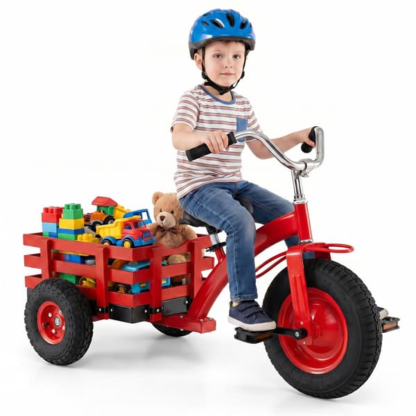 Børnetrecykel med 15" gummidæk, justerbart sæde