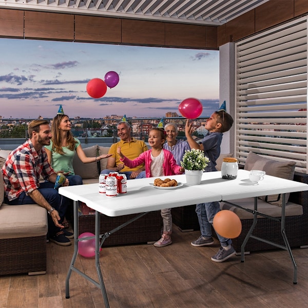 Klapbord sammenklappeligt campingbord havebord hvidt 153 cm x 74 cm x 74 cm