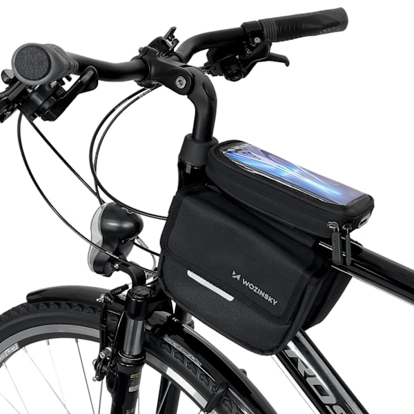 Cykelrammetaske, cykeltaske, vandtæt telefontaske, 1,5l, sort