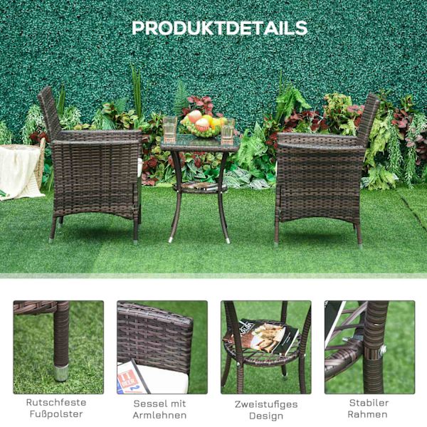 Balkonmøbelsæt Sædehynde Brun 60X58.5X89.5Cm Foldebar Rattan Bistro Sæt
