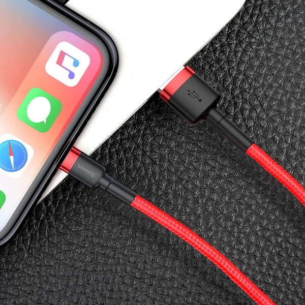 Kestävä joustava kaapeli USB-kaapeli Iphone Lightning QC3.0 1.5A 2M punainen