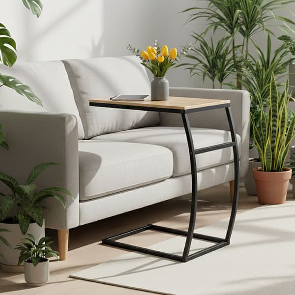 C-format sidobord – metall och MDF, för soffa och säng