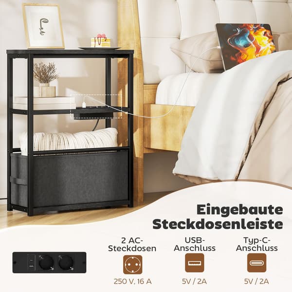 Sidebord med ladestation, sort, 45x18x60cm