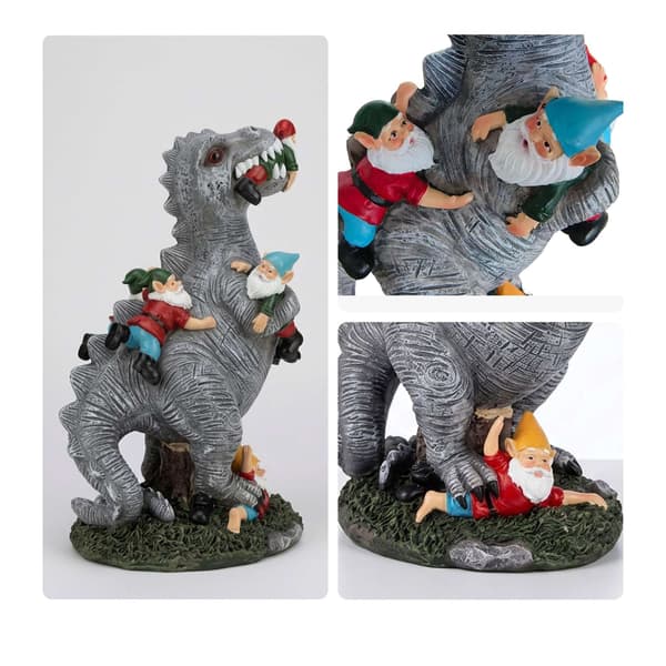 T-Rex Havepynt Spisende Nisser, Polyresin, 28,5 cm