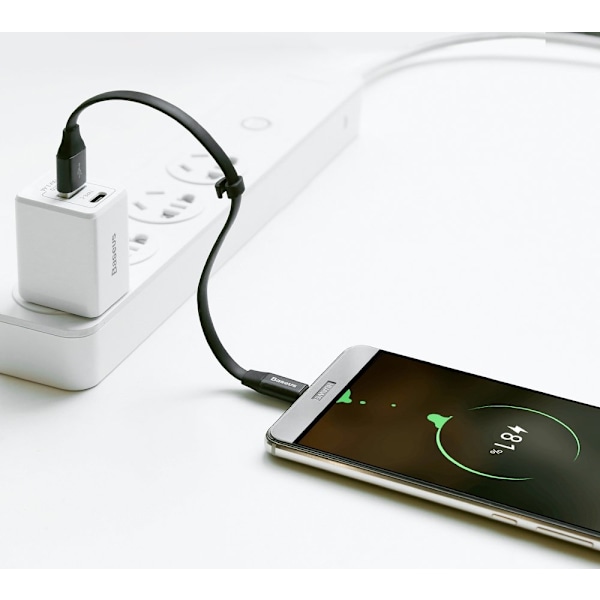 Litteä kaapeli USB-C USB-kaapeli pidikkeellä 2A 23cm musta
