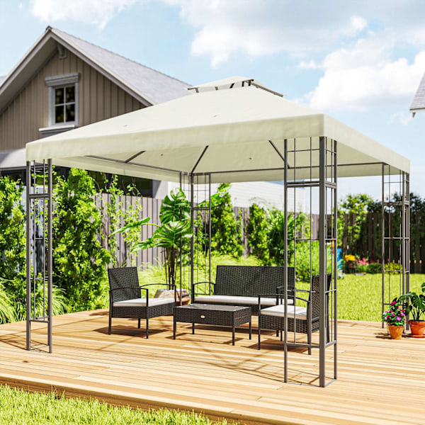Huvimaja kaksinkertaisella katolla, n. 3x3 m, vettä hylkivä, vakaa, talvenkestävä, puutarhapaviljonki UV-suojalla, juhlateltta metallia, puutarhaan, t