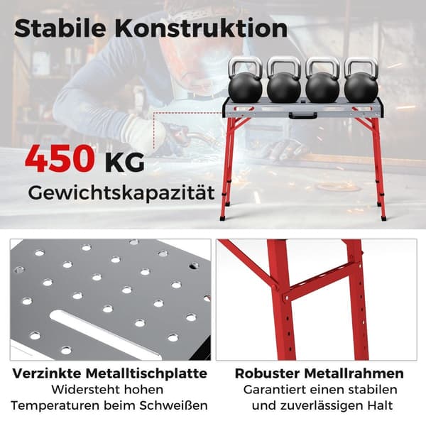 Justerbart svejsebord, 450 kg Kapacitet, foldbart design