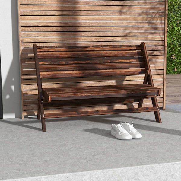 Trädgårdsbänk, 2-Sits Bänk, Träbänk Med Ryggstöd, Parkbänk, Rymmer Upp Till 250 Kg, För Trädgård, Balkong, Förkolad, 122 X 63 X 83 Cm