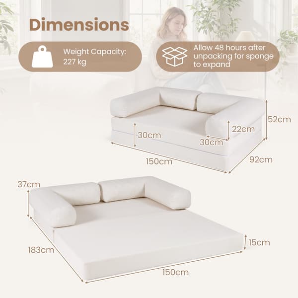 Fällbar bäddsoffa, 4-i-1 manchester, beige
