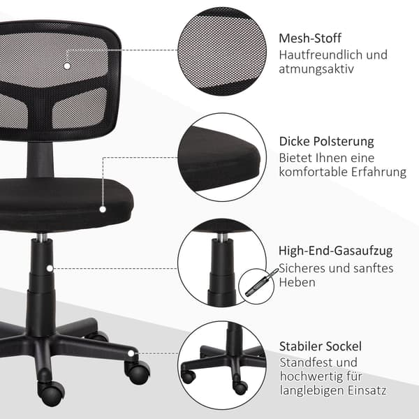 Ergonomisk kontorstol, justerbar højde, sort mesh