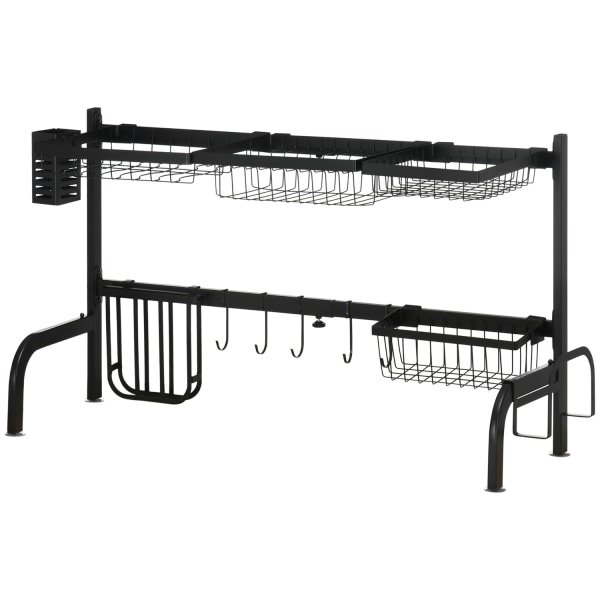 Opvaskebakke 2 Etagers Opvaskeafløb, Opvaskeafløb Med Kroge, Drypbakke, Stål, Sort, 51-93Cm