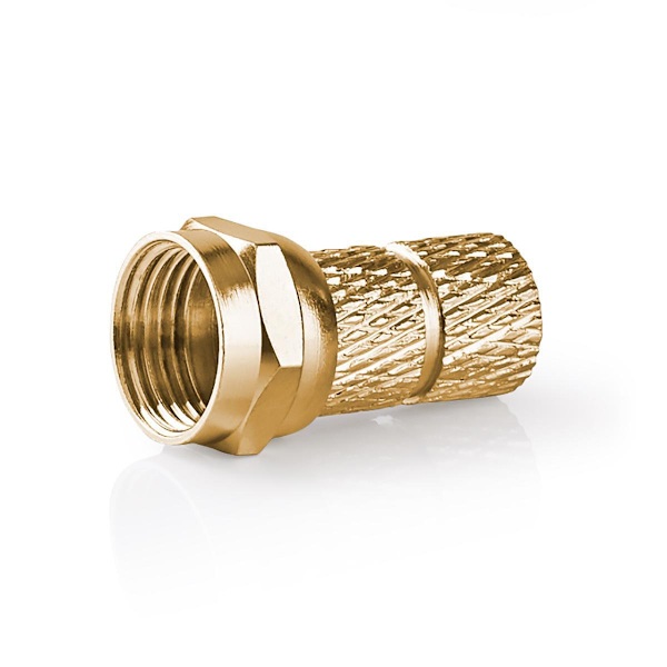 F-liitin | Suora | Uros | Kullattu | 75 Ohm | Kierrettävä | Kaapelin läpitulomitta: 5.5 mm | Kupari | Metalli | 2 kpl | Ikkunallinen laatikko