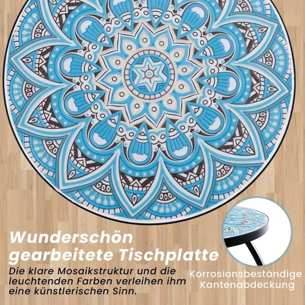 Rundt Mosaik Sidebord – 35x55 cm, Blå/Sort