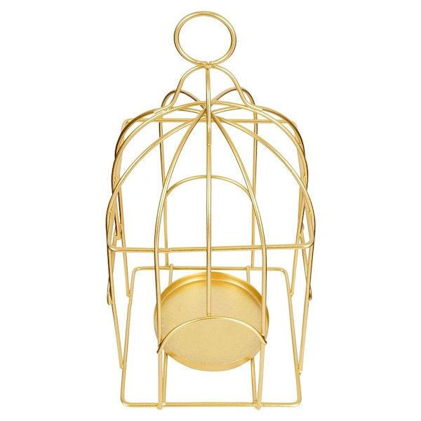 Fågelbur Lykta för Ljus/Tealight i Gyllene Metall
