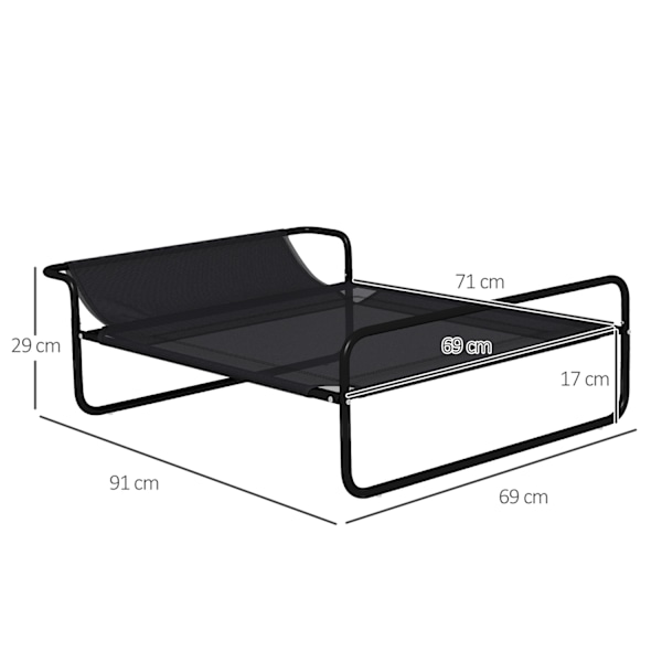 Udendørs hundeseng, forhøjet hundeseng med åndbart netbetræk, kæledyrsseng til små og mellemstore hunde Sort 91 x 69 x 29 cm