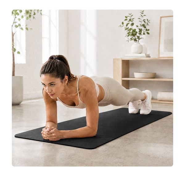 Yoga- og pilatesmåtte 5 mm med bærerem, 68 x 183 cm, sort