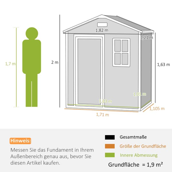 Utomhusförråd, 1,9 m², låsbar dörr, sluttande tak