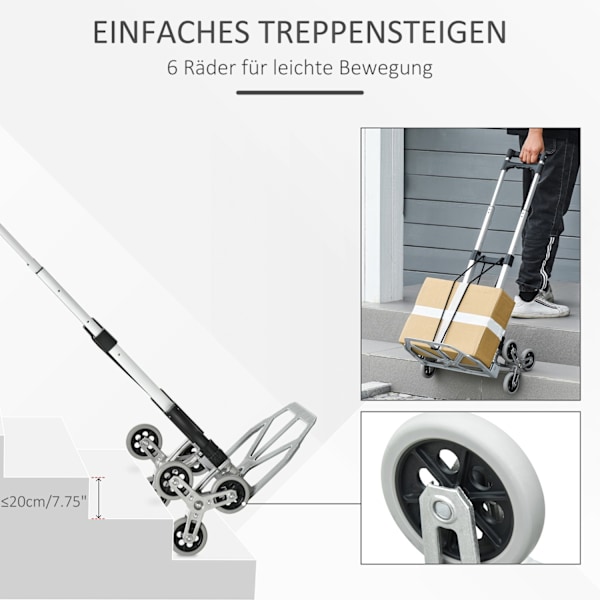 Trappeklatrer Sæk Lastbil Sammenfoldelig, 6-Rullesystem, Fast Reb, Op Til 70 Kg, Aluminium, Sølv, 70 Kg Lastkapacitet