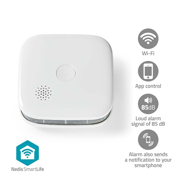 SmartLife Rökdetektor | Wi-Fi | Batteridriven | Givarens livscykel: 10 år | EN 14604 | Max. batteritid: 24 månader | 85 dB | Vit | 1 st