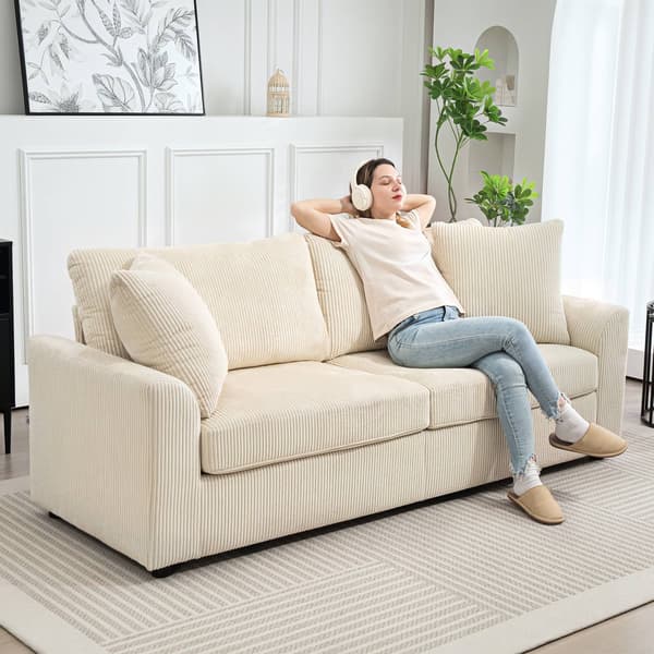 3-sits sladdsoffa med kuddar, Gräddvit, 212 cm