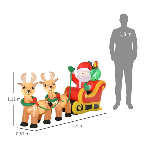 Oppustelig nisseslæde med rensdyr, LED-lys, 240 cm
