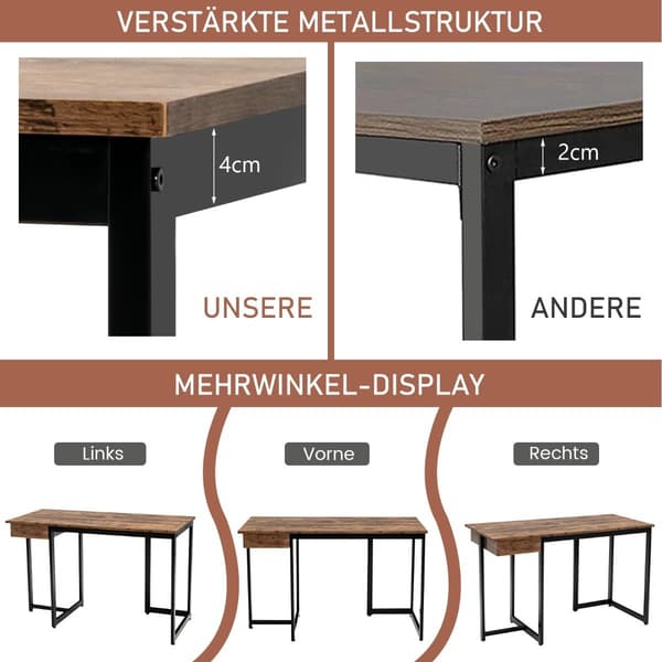 120 cm langt computerbord med skuffe og justerbare puder Computerbord rustik brun