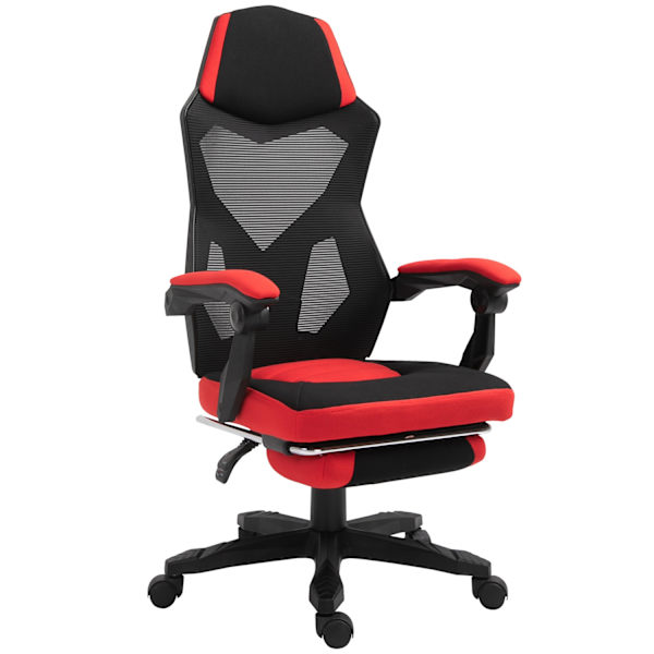 Gaming Stol Skrivebordsstol Ergonomisk Kontorstol Med Fodstøtte Højdejusterbar Polyester Sort + Rød 58 X 72 X 112-122 Cm