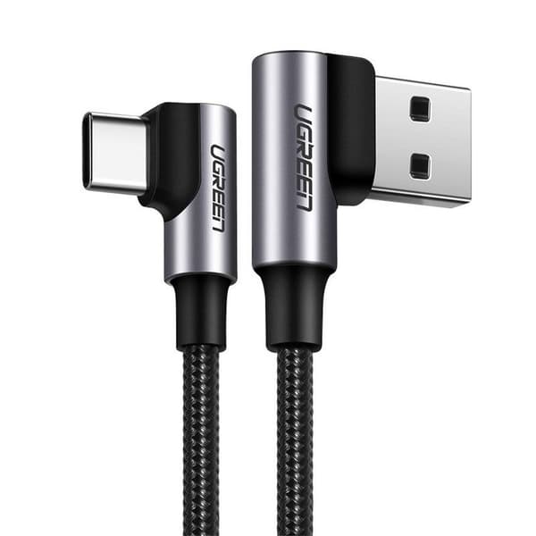 Ugreen kulmikas USB-A–USB-C-kaapeli 3A, 1 m - harmaa