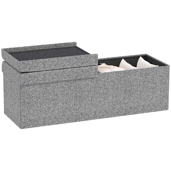 Bænk med opbevaringsplads, foldbar polstret bænk med separate beholdere, sengebænk med linnedlook, sædekiste til entre, soveværelse, stue, 110 x 38 x