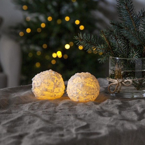 Led blockljus 2-pack snöboll med timer