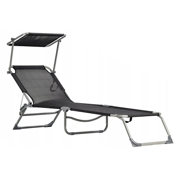 Liggestol, daybed, justerbar havelænestol med baldakin, sort