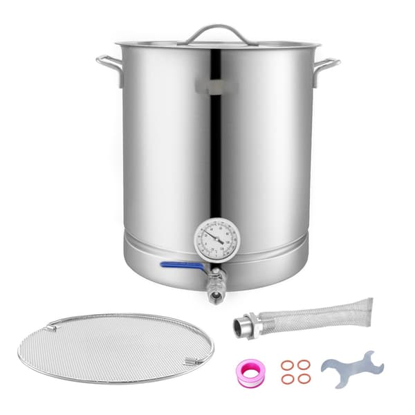 Bryggkittel i rostfritt stål, 16 gallon – ventil, termometer