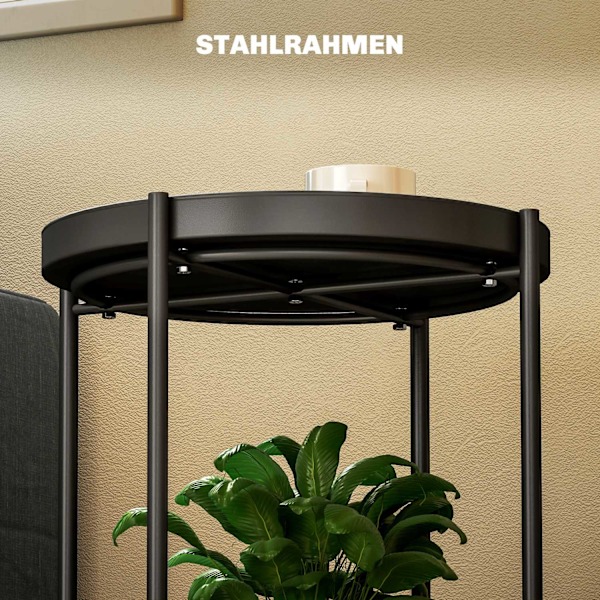 Sidebord, sofabord med 2 hylder, rundt sofabord, til stue, soveværelse, 44 x 44 x 56 cm, stål, sort